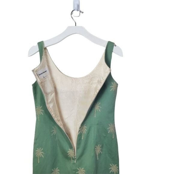STEVEN STOLMAN Womens Dress 4 Princess Cut Green Palm Tropical Shift Embroidered - Picture 4 of 10